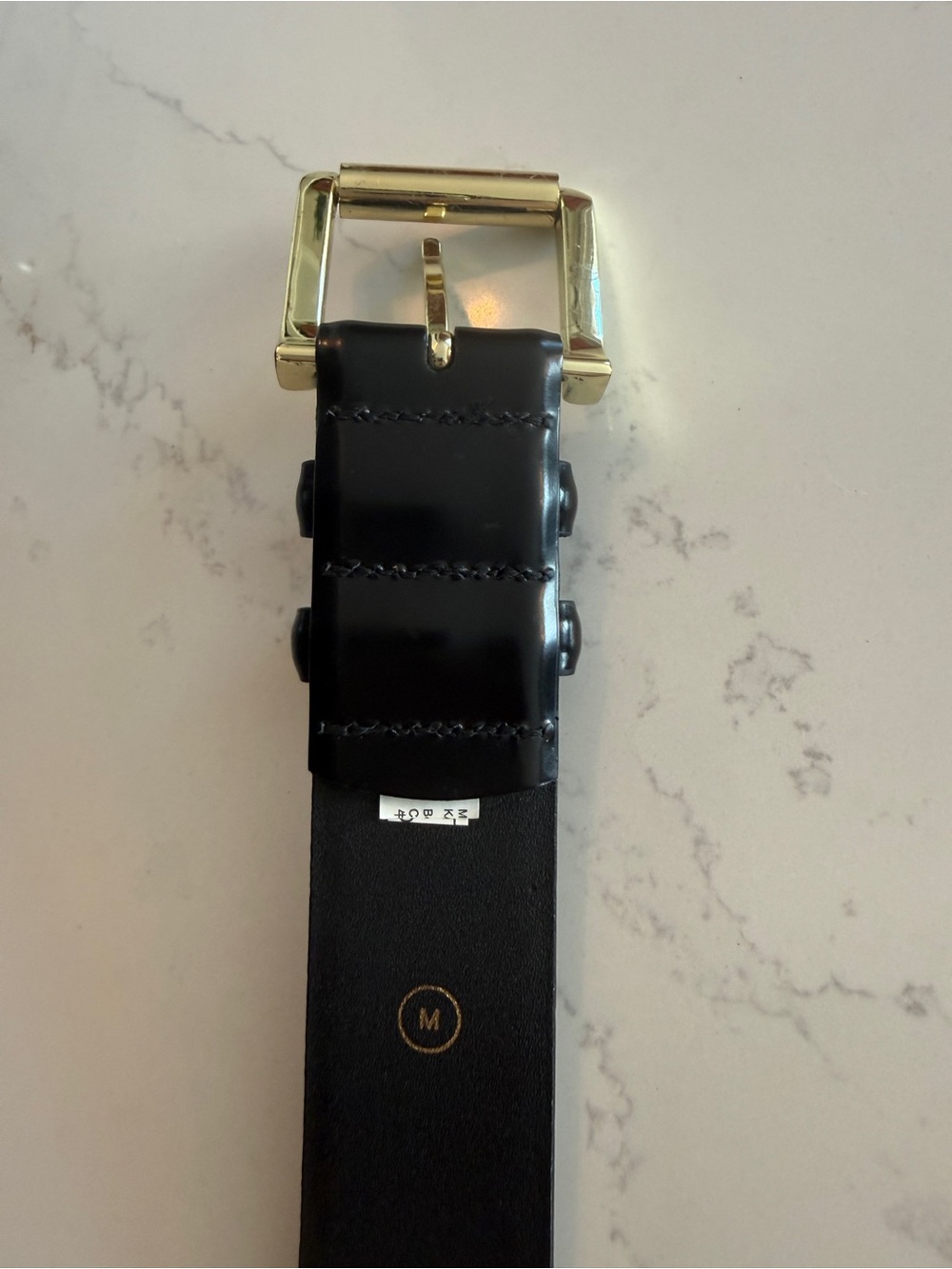 J.Crew Wide Spazzolato Leather Belt Black Gold Buckle Medium - Picture 5 of 6